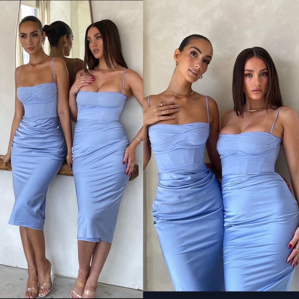 HOUSE OF CB 'Teia' Sky Draped Corset Midi Dress blue  NWOT size XS